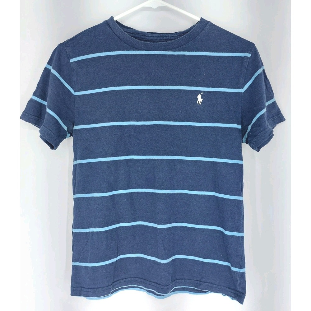 Polo‎ Ralph Lauren Youth Medium Short Sleeve Tshirt Blue Striped White Pony